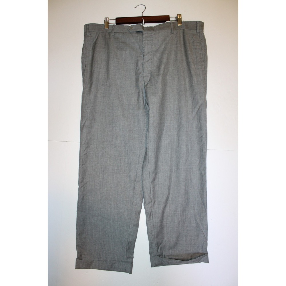 Zanella Quattro Lame Gray 100% Wool Flat Front Trousers Dress Pants 42